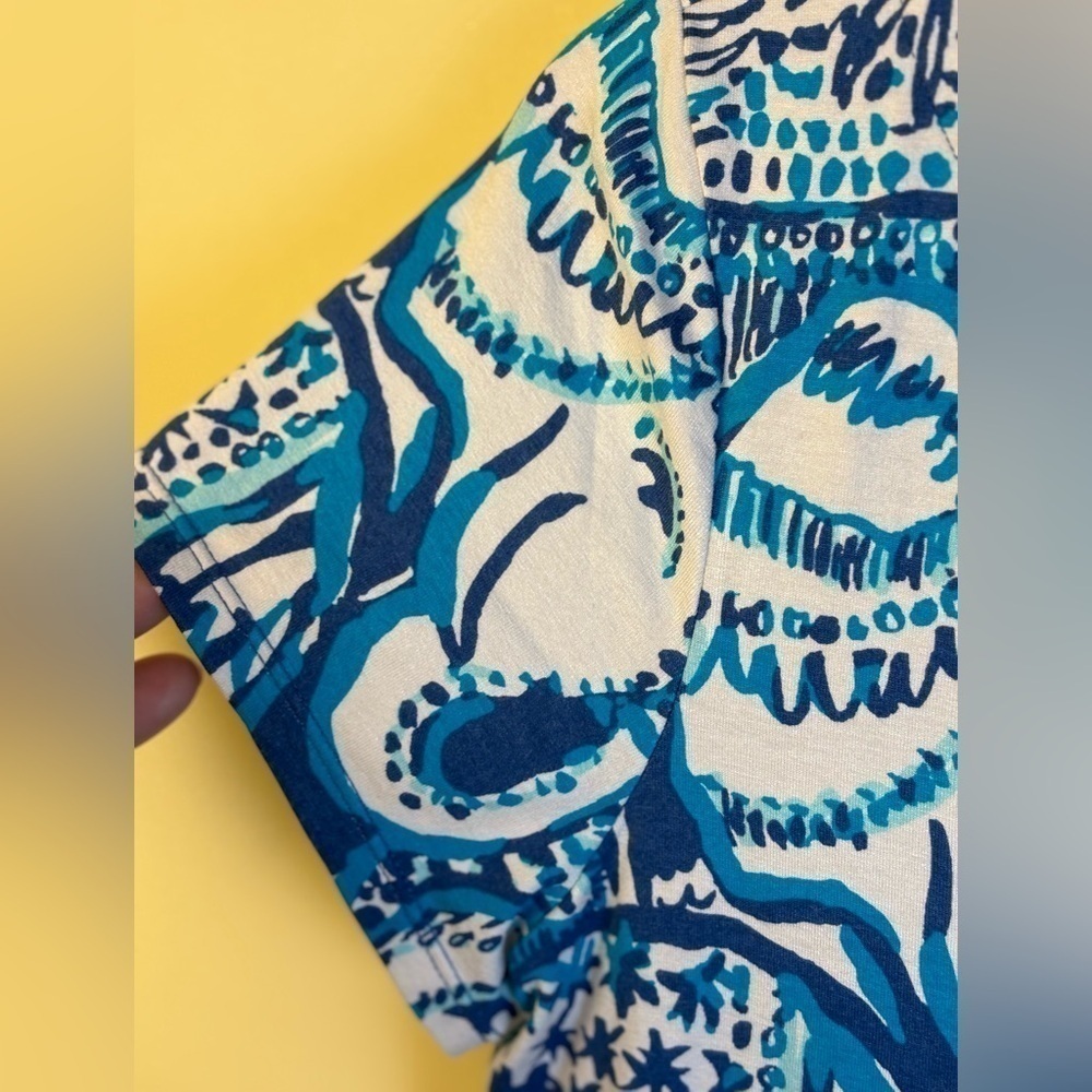 Lilly Pulitzer Blue Teal Elephant Dress Short Sleeve Split Neck Size Small - Picture 4 of 4